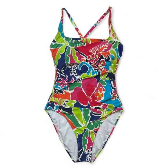 Nautica Other - NAUTICA Tropical Open Back Criss Cross Vibrant One Piece Bathing Suit